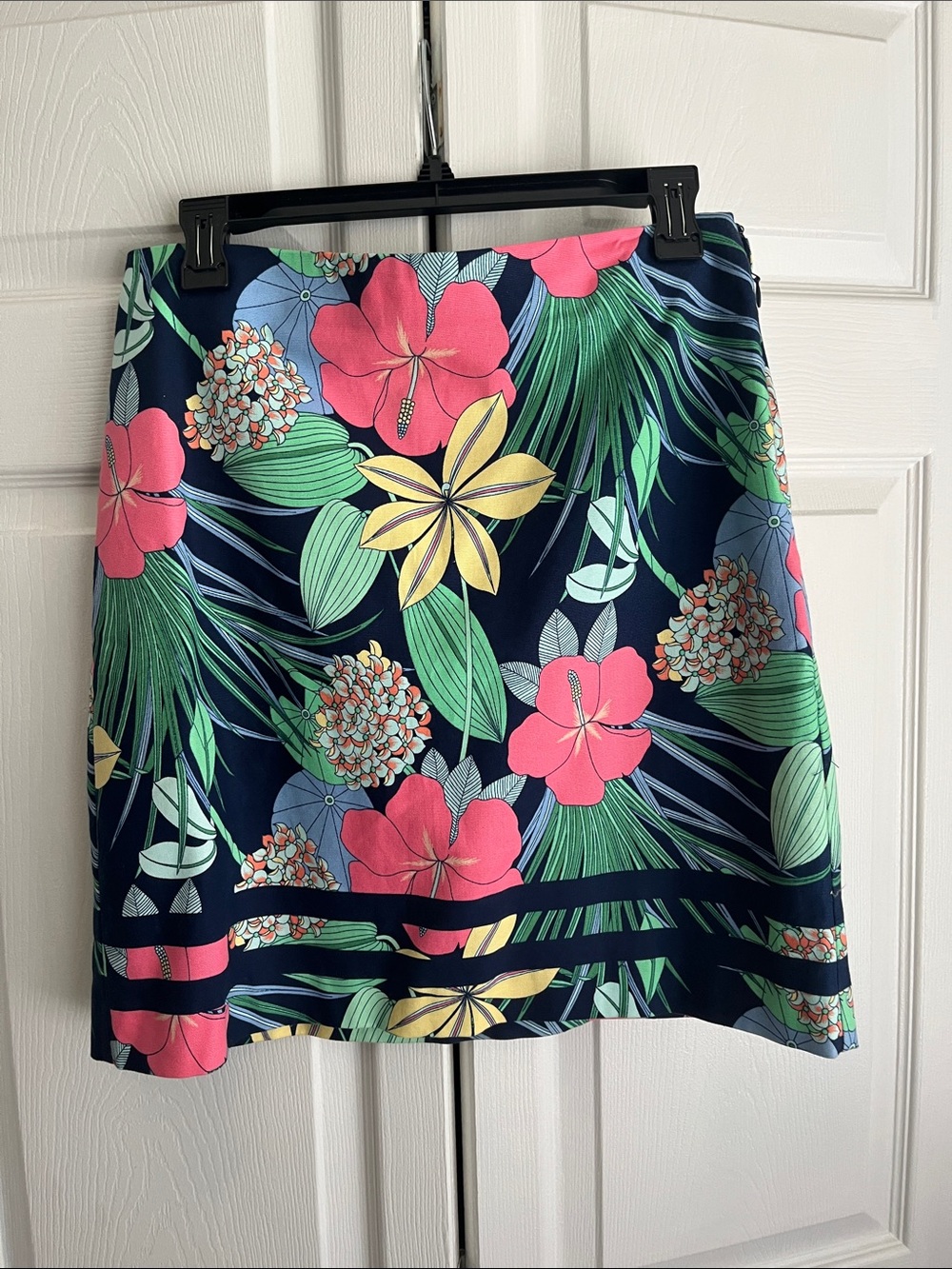 Talbots Navy Floral Mini Skirt with Pink, Yellow & Green Print
